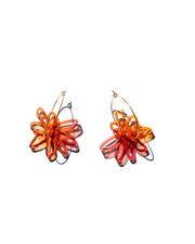 red orange flower gold hoop earrings 