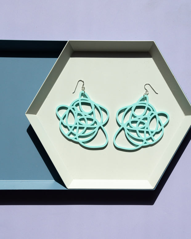 Aqua grande earrings on geometric tray