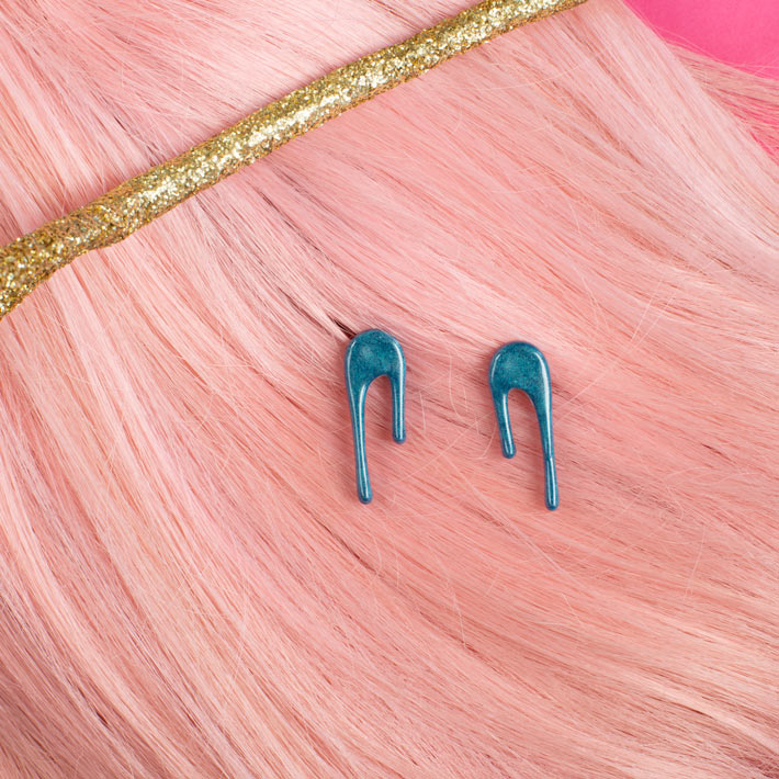 Dark Blue Stud Earrings - Droplet