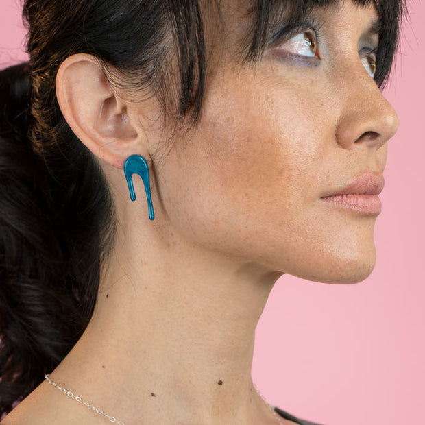 Dark Blue Stud Earrings - Droplet
