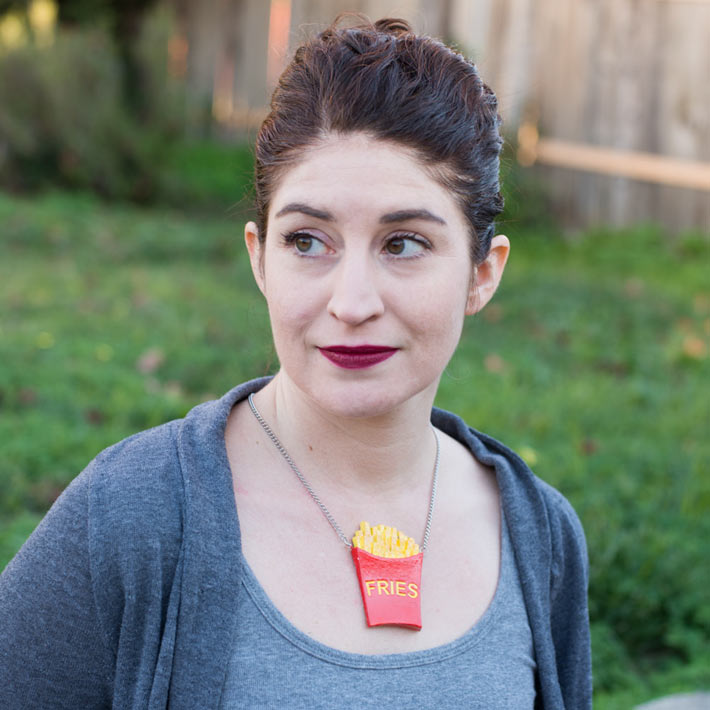 French Fries Necklace worn by model