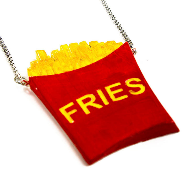 French Fries Necklace over white backround
