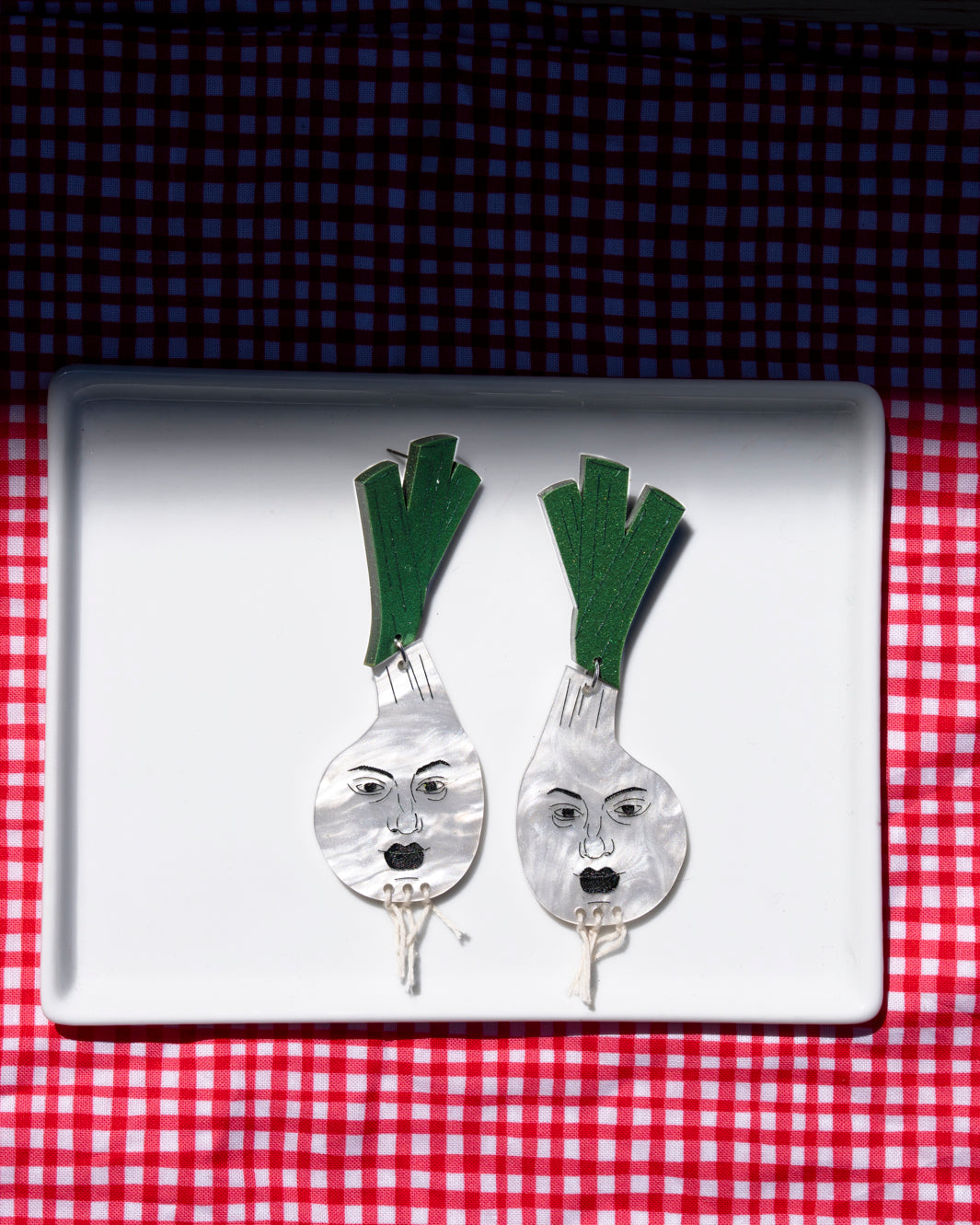 Green Onion Face Earrings