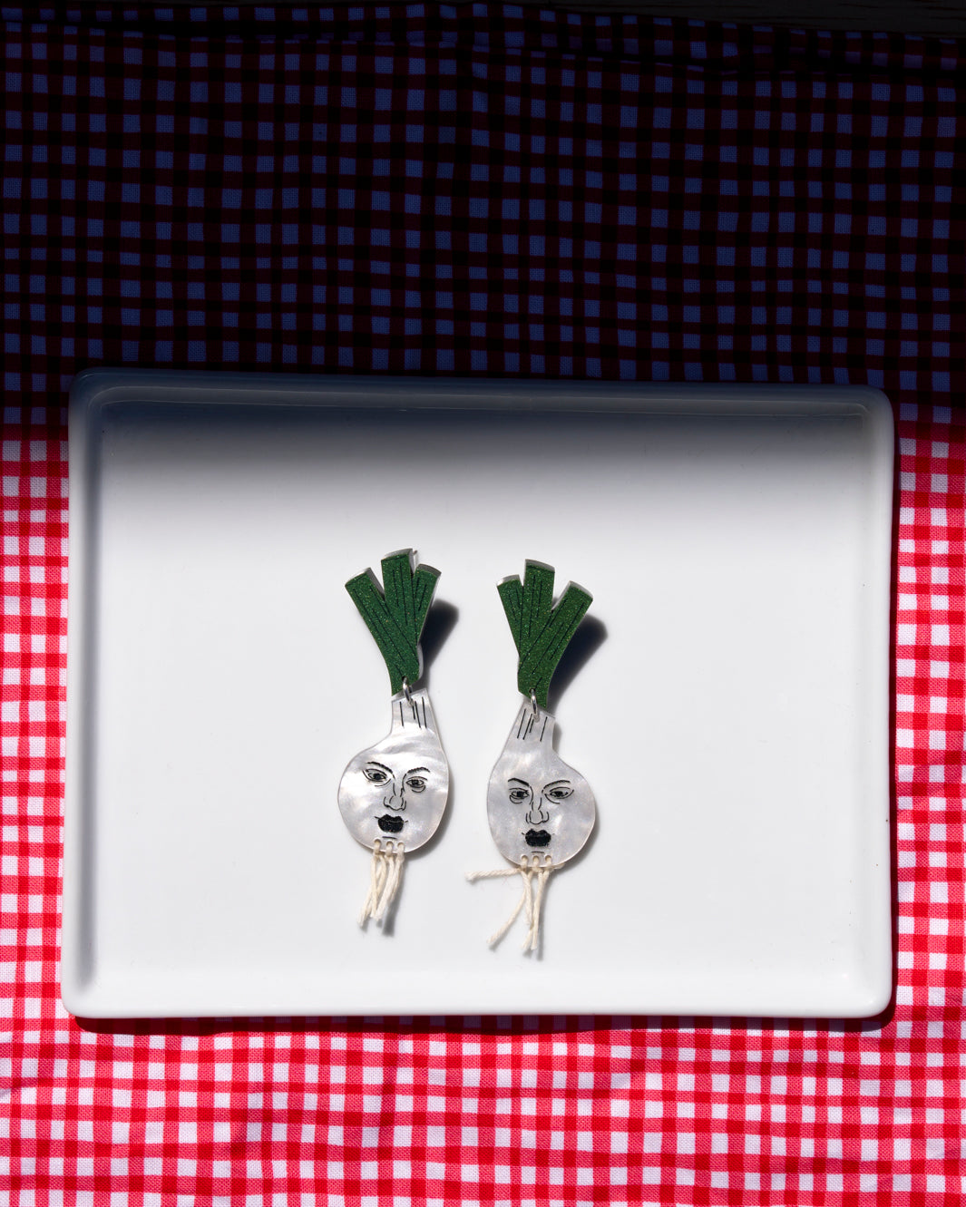 Green Onion Face Earrings
