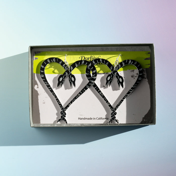Large Heart of Snakes Earring in box