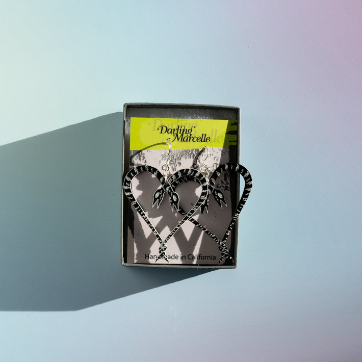 Small Heart of Snakes Earrings in box