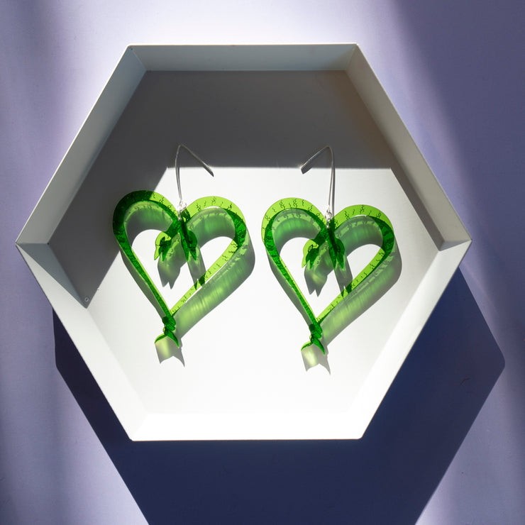 Green Heart of Snakes Earrings