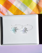 iridescent flower hoops with silver