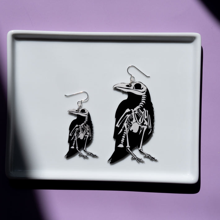 Small v Large Raven Skeleton Earrings