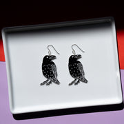Small Raven Skeleton Earrings, Raven side shown