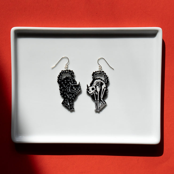 Cat Skeleton Earrings