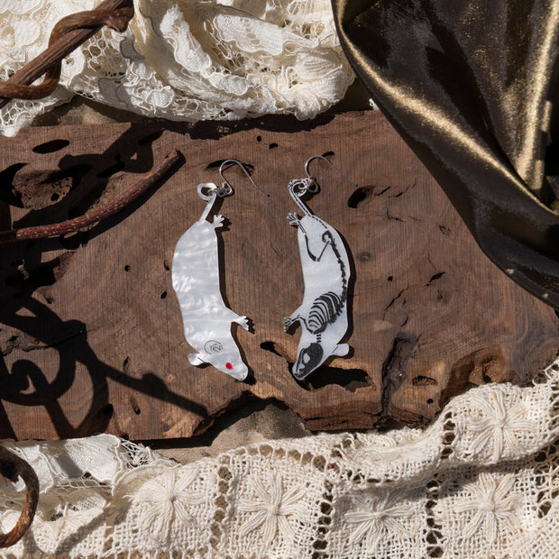 White Mouse Skeleton Earrings