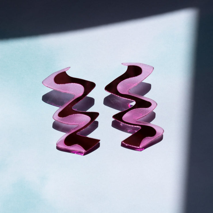 Zigzag Modern Pink Acrylic Earrings