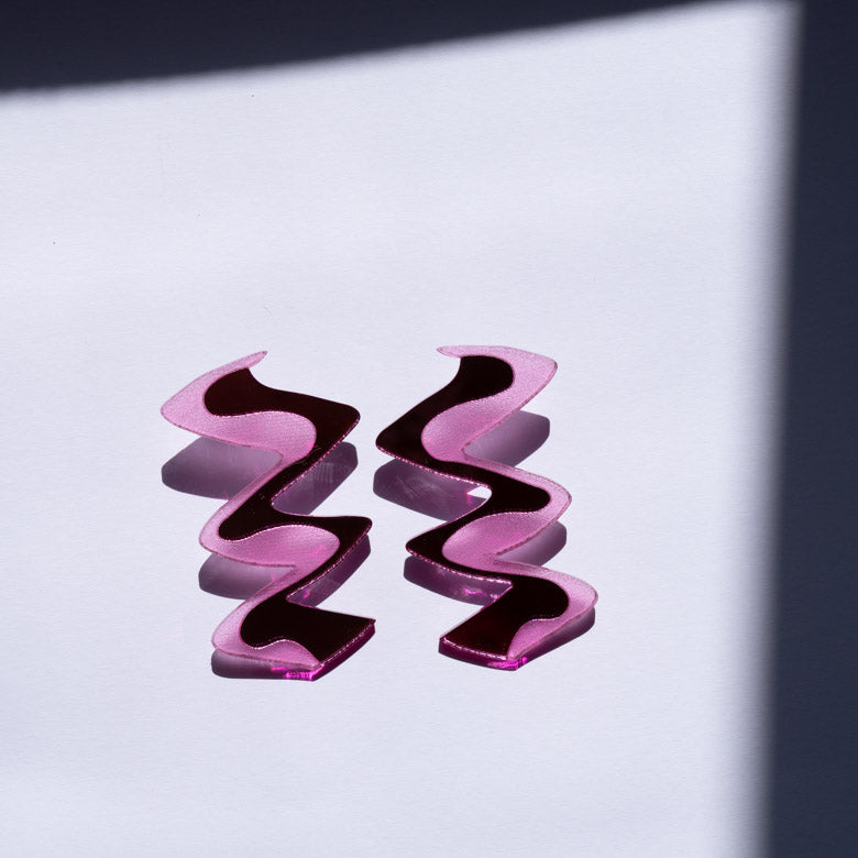 Zigzag Modern Pink Acrylic Earrings