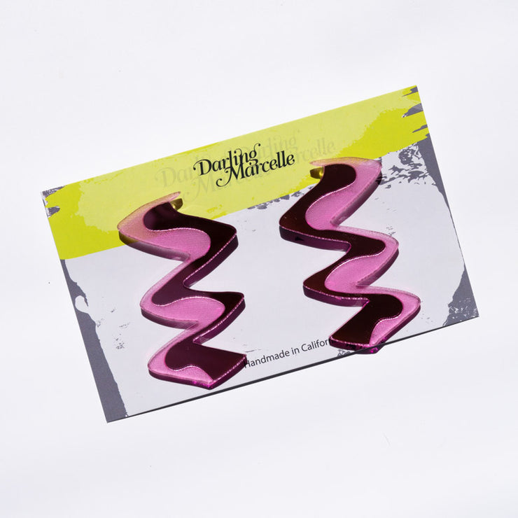 Zigzag Pink Acrylic Earrings shown with earring card