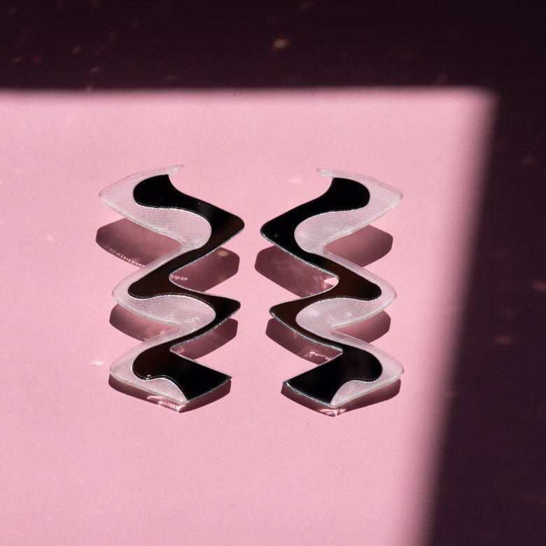 Zigzag Modern Silver Acrylic Earrings