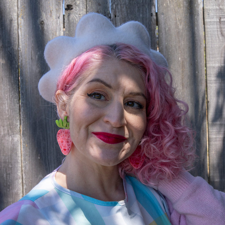Pink Strawberry Face Earrings