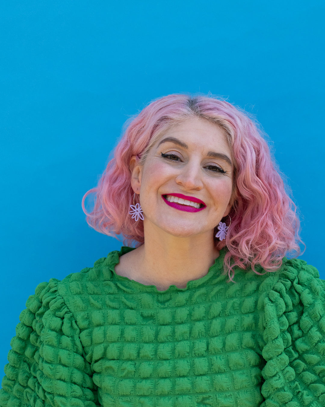 Purple Flower Hoop Earrings