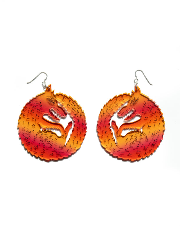 Red Orange Wolf Earrings