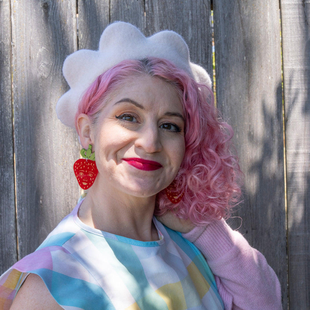 Red Strawberry Face Earrings
