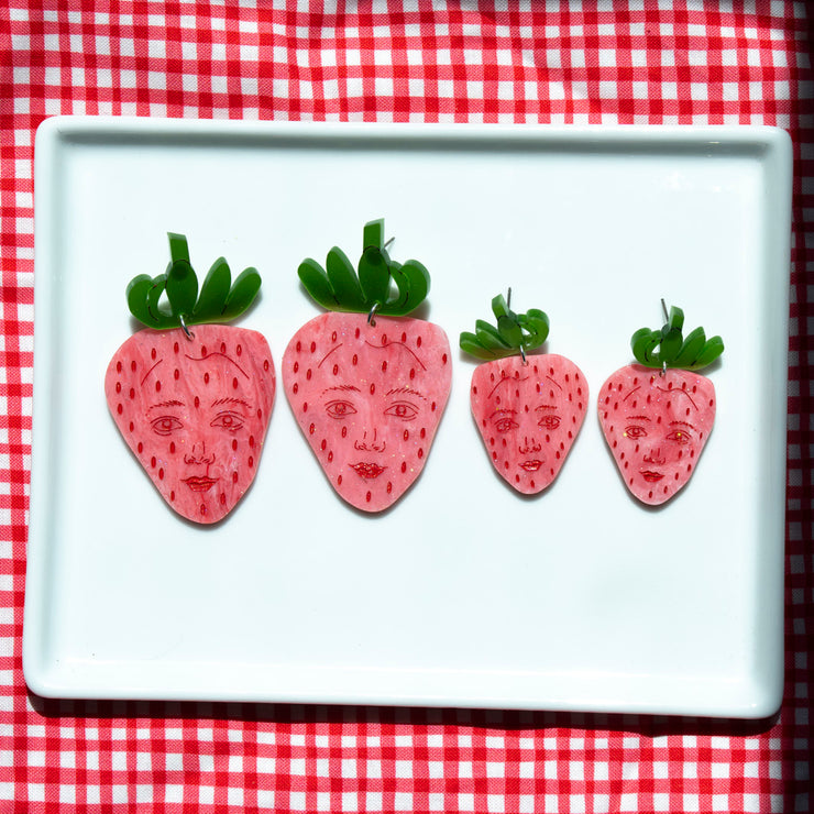 Pink Strawberry Face Earrings
