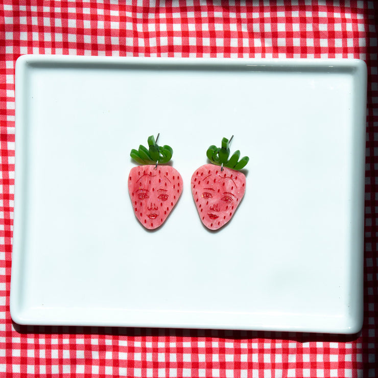Pink Strawberry Face Earrings