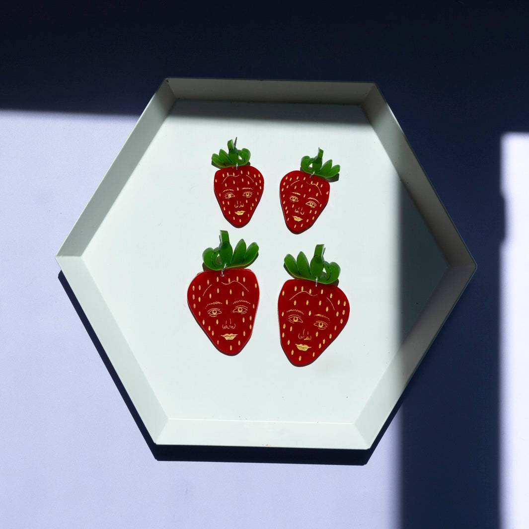 Red Strawberry Face Earrings