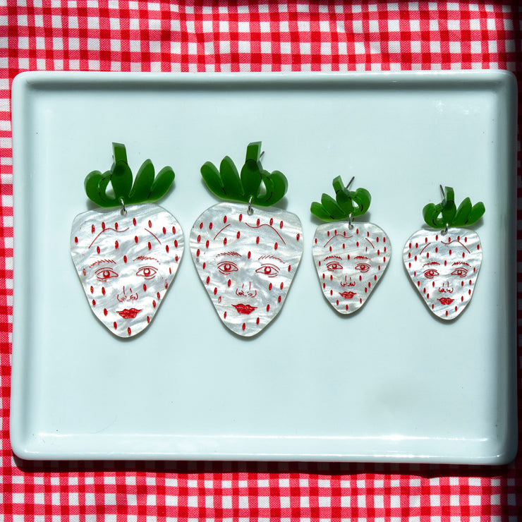 White Strawberry Face Earrings