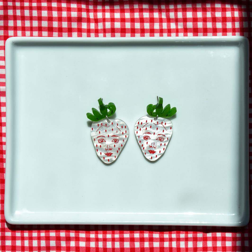 White Strawberry Face Earrings