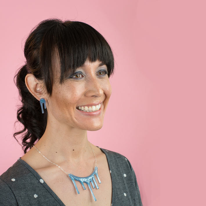 translucent blue necklace onmodel