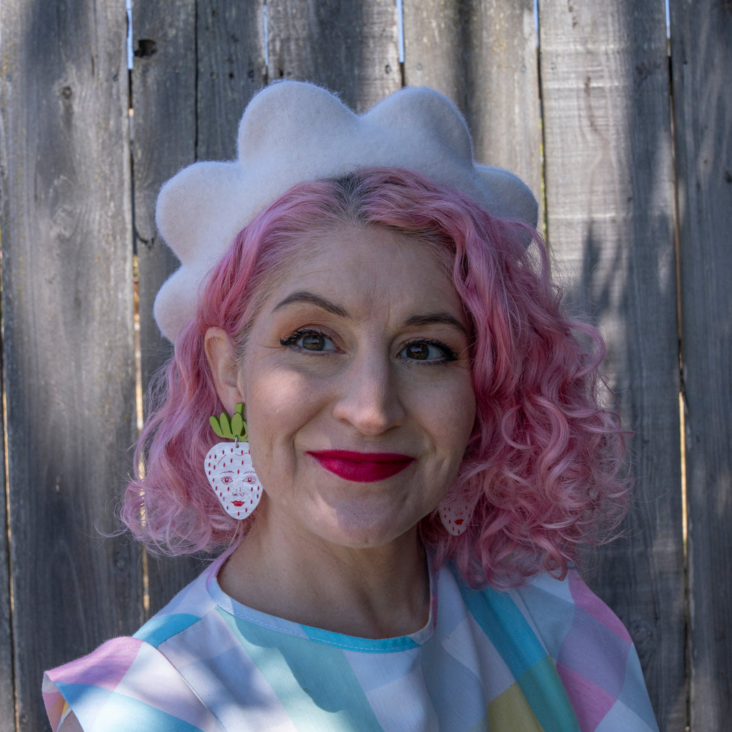 White Strawberry Face Earrings