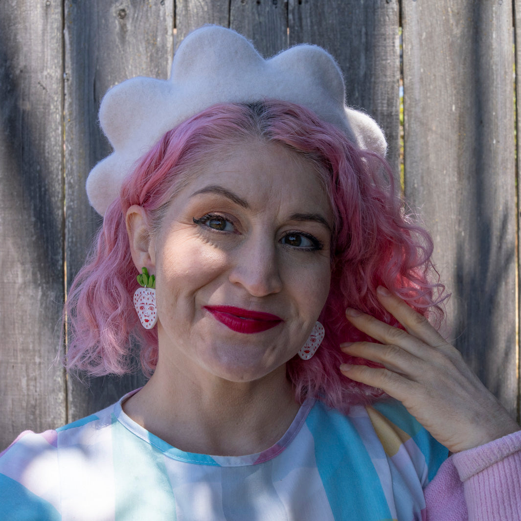 White Strawberry Face Earrings