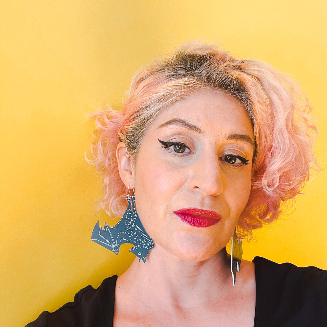 Large Black Bat Earrings