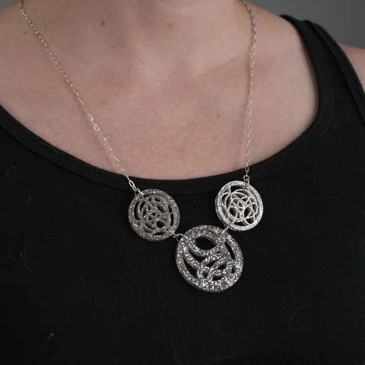Silver Circle Necklace on Model