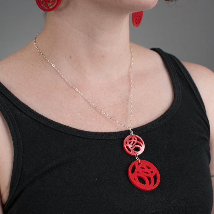 Red Pendant Necklace on Model