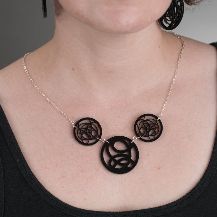 Black Circle Necklace on model