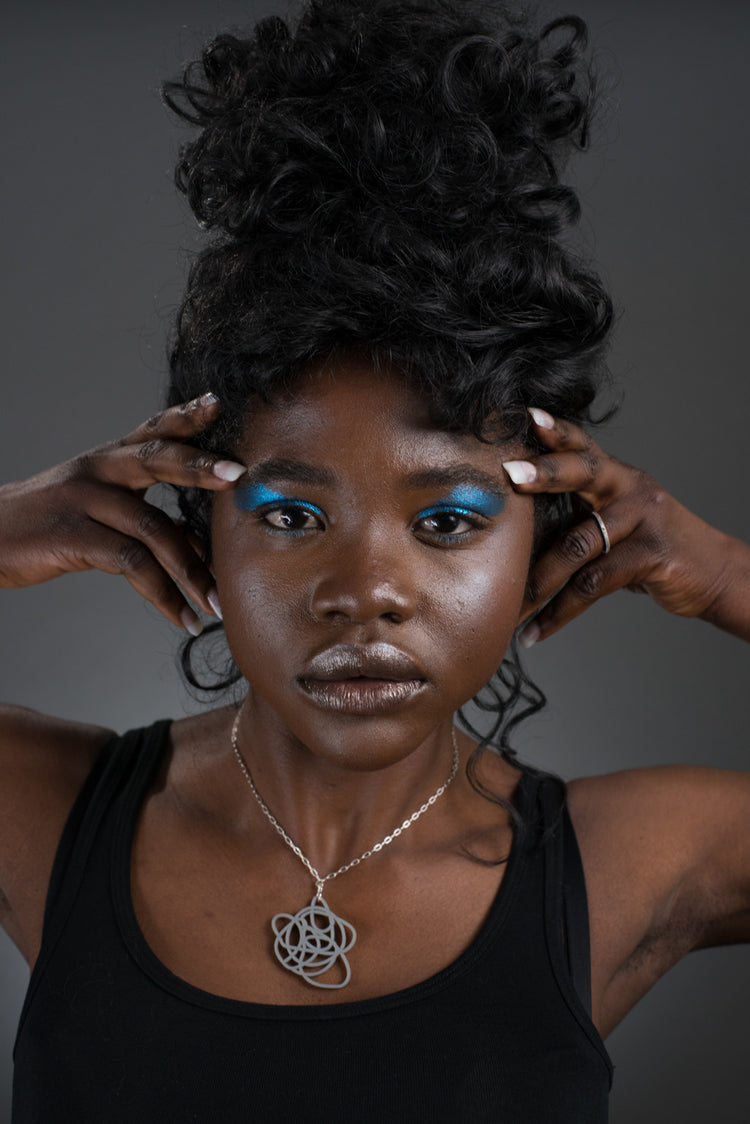 Silver Pendant Necklace on Model