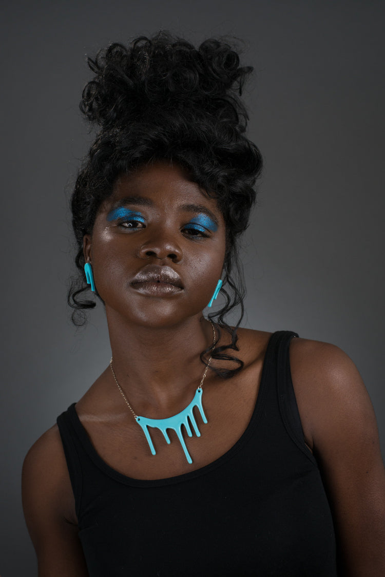 dripping blue statement necklace