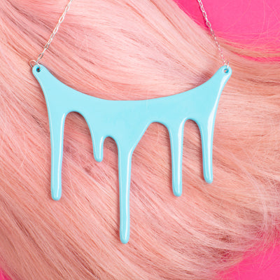 Drip blue statement necklace styled