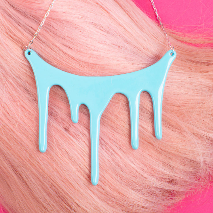 Drip blue statement necklace styled