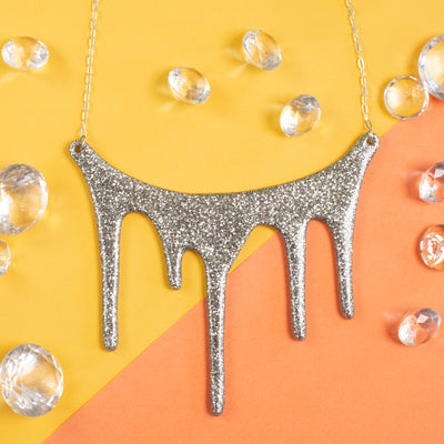 drip silver statement necklace styled
