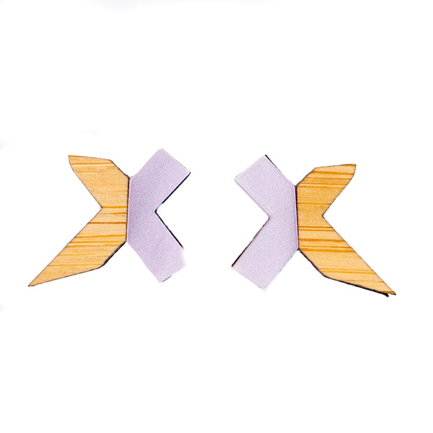 Lavender and Wood Stud Earrings - Exed
