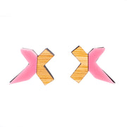 Wood and Pink Stud Earrings  - Exed