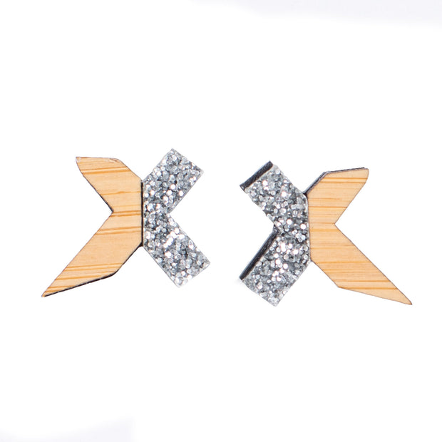 Silver and Wood Stud Earrings - Exed