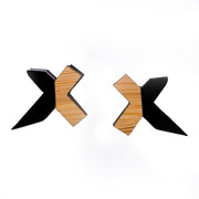 Black and Wood Stud Earrings - Exed