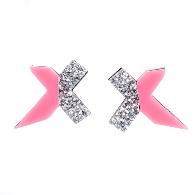 Pink and Silver Stud Earrings - Exed
