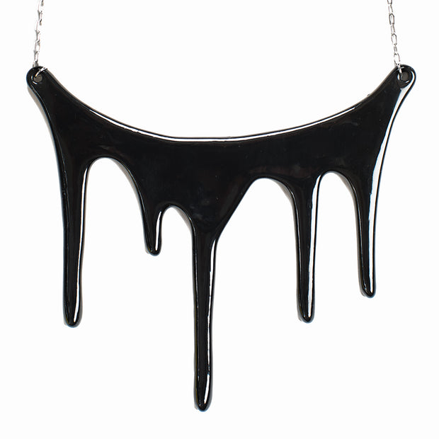 black statement necklace over white