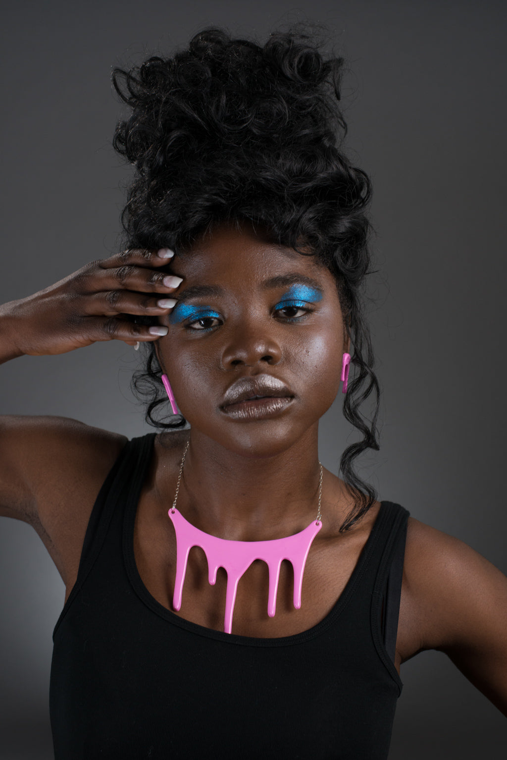 Hot Pink Statement Necklace on model