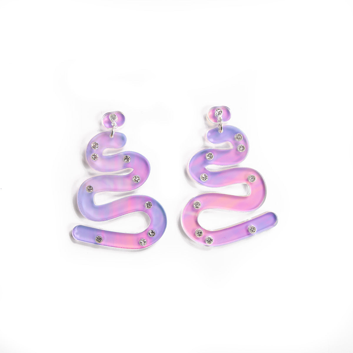 Iridescent Squiggle Earrings over white background
