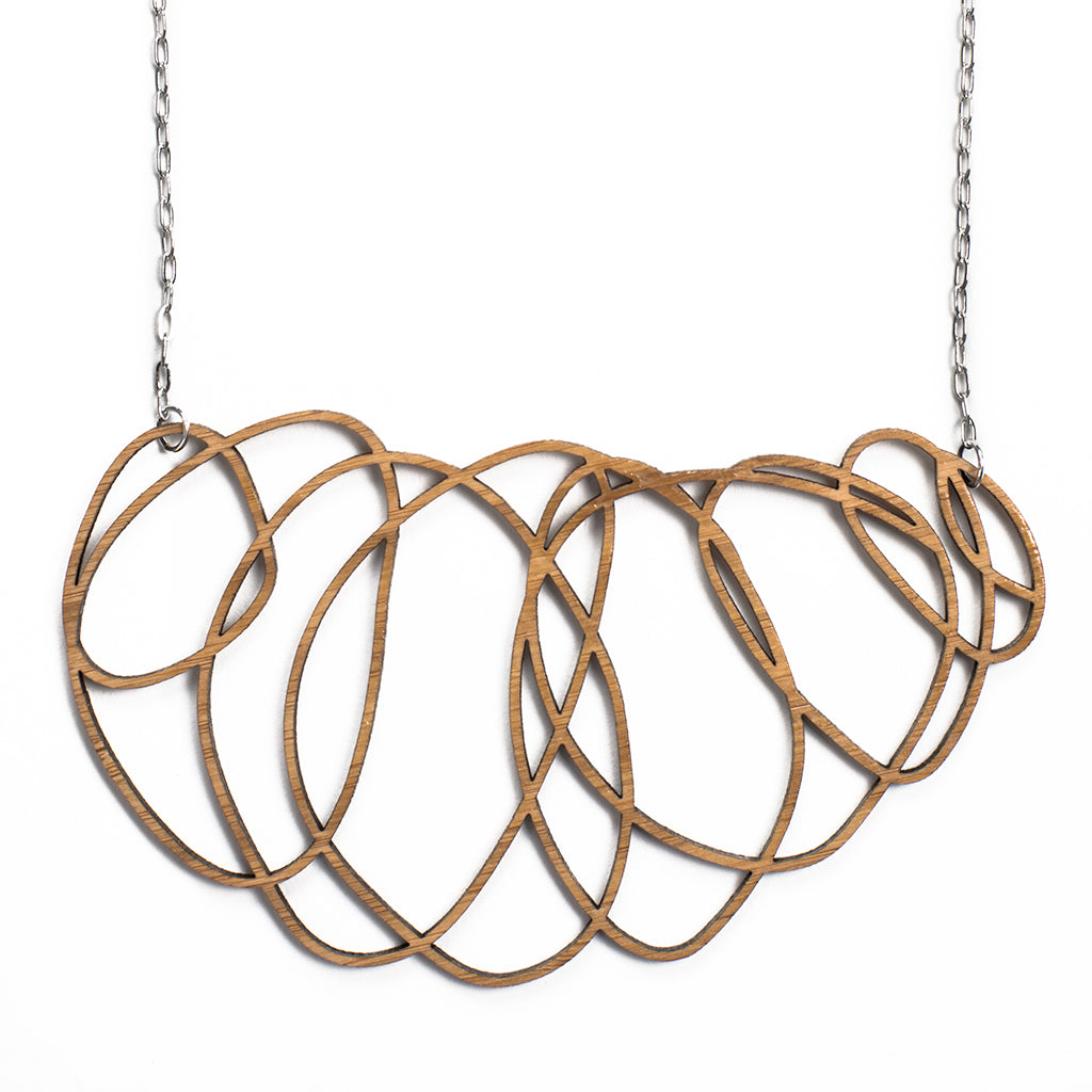 Delicate Wood Statement Necklace - Scribbler
